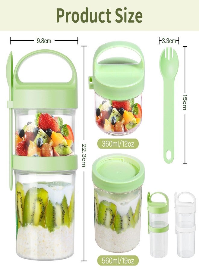 LUXEAR 2 Pack Overnight Oats Containers with Lids and Spoons,31oz Plastic Yogurt Parfait Cups Dual-Layer Salad Pod Mason Jar Reusable for Oatmeal Cereal Nut Fruit with Holder for Snack Meal Prep - Image 2